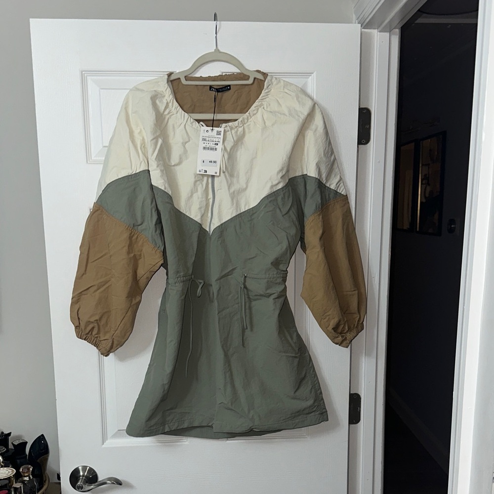 Zara Long Sleeve Dress - Cream, Green, and Brown